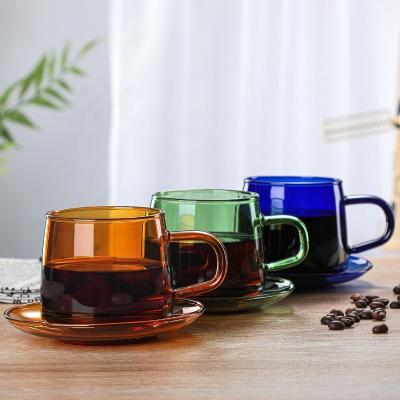 China Ecocoffee Viable Heat Resistant Glass Mug With Collar Wooden Coffee Tea Mug Milk Cup 330ml for sale