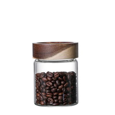 China Minimalist High Q Coffee Glass Jar Borosilicate Glass Jar With Lid Storage Wooden Bottles For Kitchen Accessories for sale