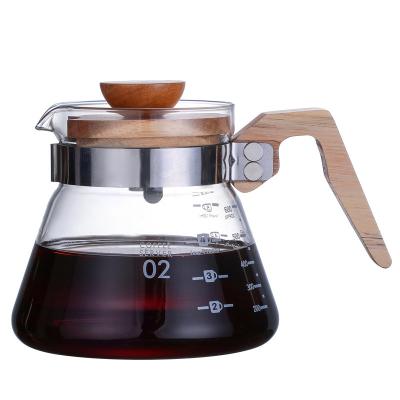 China WITH LID Q heat resistance glass pour over coffee server with wooden handle water cup kitchen accessories for sale