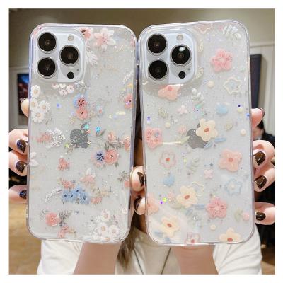 China Shockproof Sun Flower Pressed Transparent Cover Phone Cases For Iphone 11 12 13 pro Max Custom Pattern Cover for sale