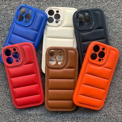 China Wholesale Shockproof Down Jacket Tpu PU Leather Cell Phone Case For Iphone 11 Fashion 12 13 Luxury Down Wear Coat Phone Cases for sale