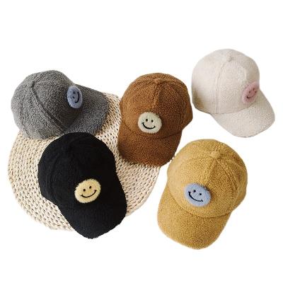 China 2022 New Arrival KENSHELLEY Berber Fleece Soft Hats Kids Autumn Winter Smile Logo Cute Medium Cartoon Baseball Caps For Boys And Girls for sale