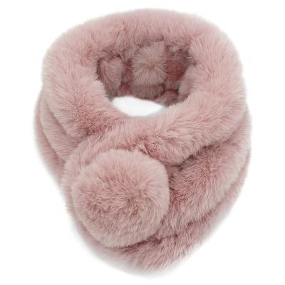 China Lady Pom Pom Neck Scarf Luxury Winter Infinity Rabbit Fur Ball Style Polyester Faux Western Fashion Western Snood Lady Scarf for sale