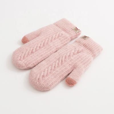 China Factory Direct Selling KENSHELLEY Medium Glove Women's Wool Fingerless Cable Knitted Mittens Gloves Winter Screen Touch Climbing Gloves for sale