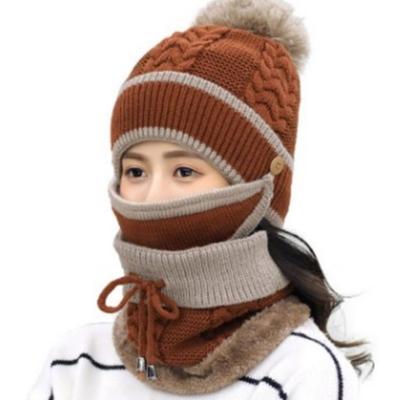 China KENSHELLEY Bib Mask Anti-Fog Velvet Scarf COMMON Beanie Set Women Winter Beanies Beanie Hat Woman Warm Knitted Thick Wool Hat for sale