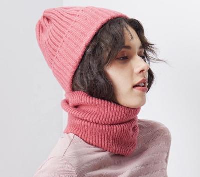 China European Style Woman Hat Vertical Stripes Acrylic Simple Color Knitted Pattern With Wool Neck Warmer Loop For Lady Girl for sale