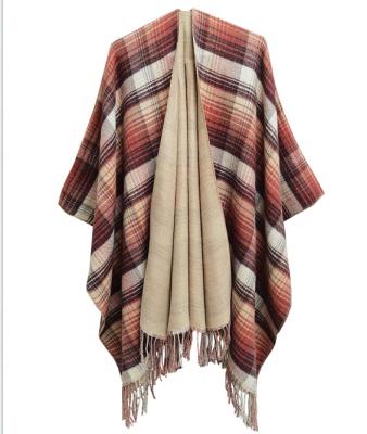 China European American Latest Retro Ribbed Cape Tribal Knitting Poncho Fringed Reversible Graceful Blanket Shawls Cashmere for sale