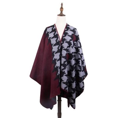 China Thick Soft Smelling Retro Ladies Fashionable Bohemian Plaid Style Coat Poncho Shawl For Winter Acrylic Cape for sale