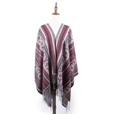 China Newest European American Winter Poncho Shawl For Women Men Flower Ladies Autumn Warm Wove Retro Ethnic for sale