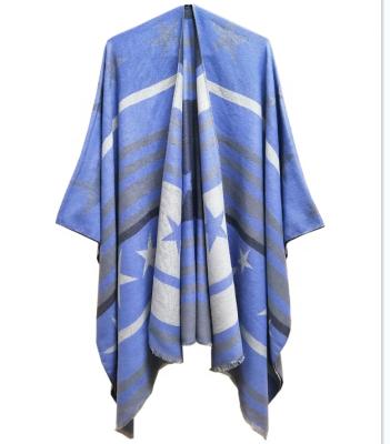 China New European American Cotton Star Stripe Squishy Women With Grid Split Women Poncho Shawl Wholesale for sale