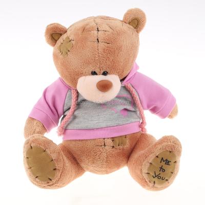 China Home Decration Plush Wholesale Brown Bear Babies Wear Pink Hoodie With Footed Letters for sale