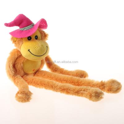 China 2016 Decration Plush Yellow Toys Monkey Home Babies And Arms Along Stuffed Monkey Wear Hats for sale