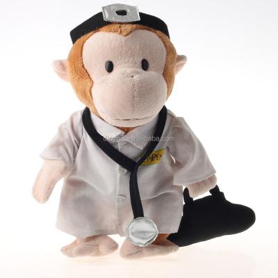 China Babies and home decration plush doctor white coat monkey stuffed monkey toys with echometer for sale