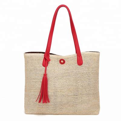 China Lady Wholesale Straw Beach Shoulder Bag Tote Lady Bags Rattan Handwoven Handbag With Tassel for sale