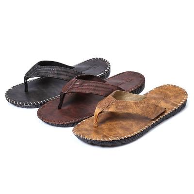 China 2019 Summer Anti-slippery PU Leather Sandals With Slip-resistant Non-slip Platforms Pure Color Slipper For Man for sale