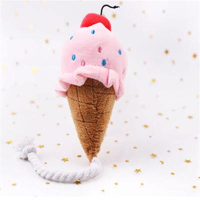 China Sustainable Wholesale Pet Biting Playing Squeaky Ice Cream Shaped Stuffed Dog Toys CC015 for sale