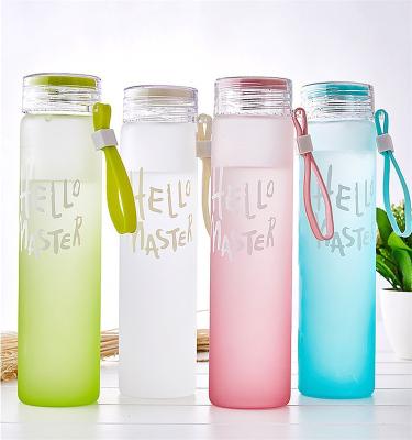 China Wholesale CREATIVE Gradient Ramp Outdoor Portable Colorful Transparent Frosted Glass Water Bottle for sale