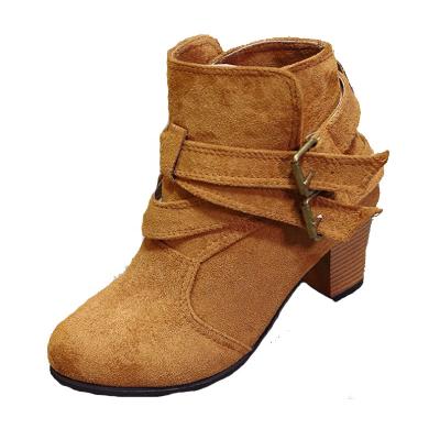 China Outdoor women's breathable high heel ankle snow boots color PU thick sheer high heel dropshipping led toe loop straps office OEM women boots for sale