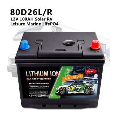 China 80D26L/R Solar BOATS Leisure LifePO4 RV Storage Battery Marine Lithium Iron Phosphate 1280Wh 12v 100AH for sale