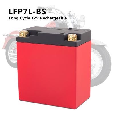 China LFP7L-BS electric vehicles rechargeable long cycle 12V motorcycle starting Harley, Yamaha lithium iron battery lifepo4 battery for sale