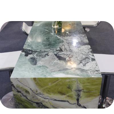 China Large Customized Luxury Modern Green Natural Marble Table Top Dining Table for sale