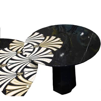 China Customized Trendy Modern Furniture Round Black Marble Top Round Dining Table for sale