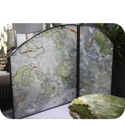 China Eco-Friendly Translucent Green Waterproof Onyx Folding Room Divider Thin Natural Green Screen Curved Hotel Wall Deliver for sale