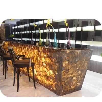 China Environment Friendly Modern Design Semi-precious Gems Stone I L Shape Translucent Marble Bar Counter for sale