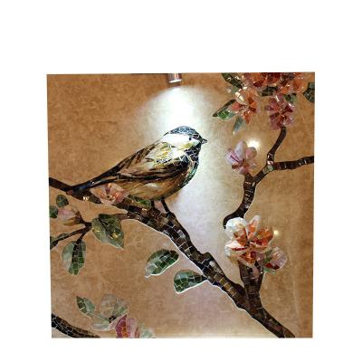 China 2019 Wholesale Classic Home Decor 3D Onyx Mosaic Bird Crystal Inlay Stone Painting for sale