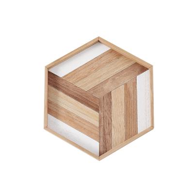 China Sustainable Hexagon Wooden Pallet Container Receiving Tray Household Items Ornament for sale