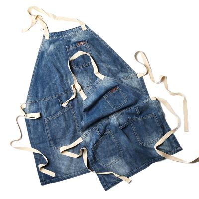 China Fashionable Make Handsome Jeans and Cool Kitchen Work Aprons Custom Apron Bartender Adjustable Waist BBQ Customized Denim Aprons Kids Bartender for sale