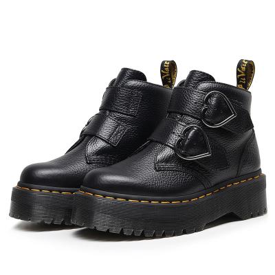 China Size 35-44 Round Buckle Individuality Round Marten Shoes Women Chunky Boots Women's Increasing Toe Casual Shoes Comfortable Height for sale