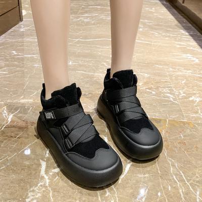 China Fashion Trend Fashion Fleece Striping Hook And Loop Sneaker Winter High Top Walking Platform Rejects Chunky Shoes Women Casual Shoes for sale