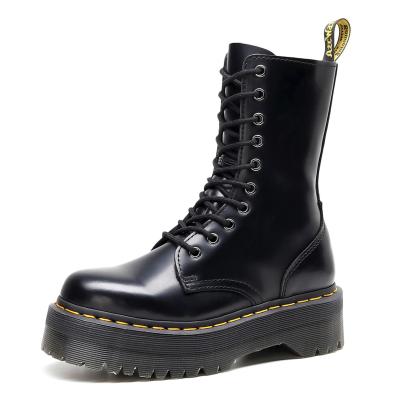 China Size 35-44 Waterproof Smooth Black Leather Round 10 Holes High Top Round Toe Casual Chunky Shoes Women Sable Outdoor Boots for sale