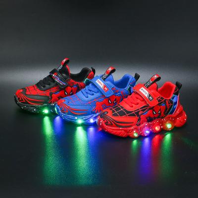 China Round Spider-Man LED Flashing Light Up Fashion Sneakers for Boys Girls Running Glowing Style Walking Children's Shoes Kids Sneakers for sale