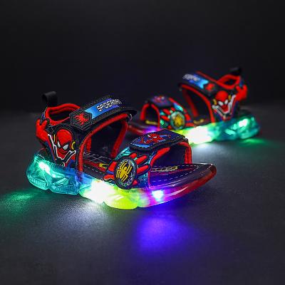 China Round Fashion Hook And Loop Spider Man Low Top Sandals For Kids Boy Summer Outdoor Flat Sandals Comfortable Kids Shoes Led Lightweight Shoes for sale