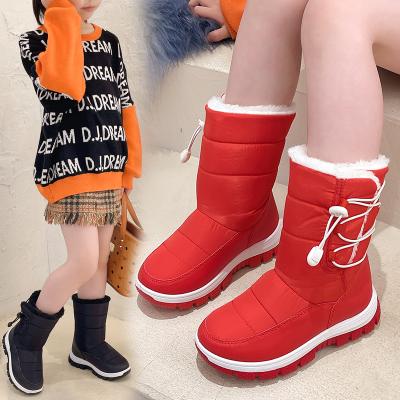 China Deodorization Christmas Snow Rain Boots For Kids Elastic Band Plush Lining Chunky Shoes Girls Mid Calf Winter Warm Boots 2021 for sale