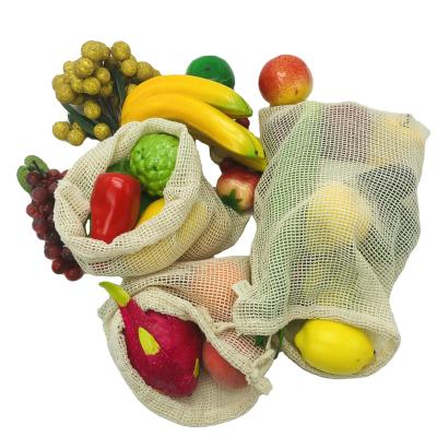 China Rope Handle Cotton Mesh Produce Bags Drawstring Pouch Reusable Cotton Bag for sale