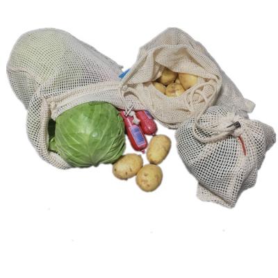 China Reusable Rope Handle Produce Bags For Fruit Cotton Washable Organic Grocery Bags For Shopping Zero Waste Cotton Mesh Laundry Bag Set for sale