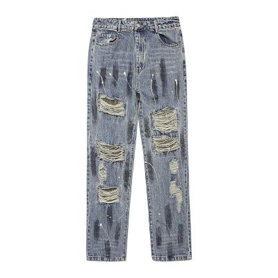 China Latest Retro Snow High Street Breathable American Vintage Wash Tie-Dye Jeans Hot Selling Men's Ripped Hip-Hop Jeans Retros for sale