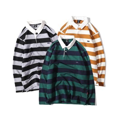 China QUICK DRY Unisex Oversized Street Fashion Vintage Long Sleeve T-shirt Polo New Arrival Striped T-shirt for sale