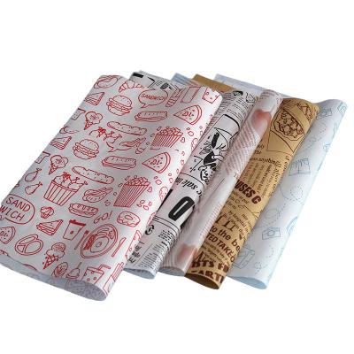 China Recyclable Food Wrap Recycle Greaseproof Printed Baking Paper For Burger Sandwich Wrapper for sale