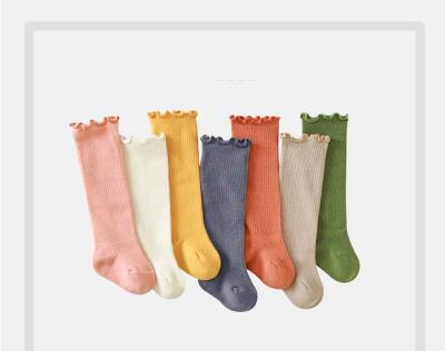 China Lovely Solid Newborn Baby Color 100% Pure Cotton Baby Socks Breathable For Baby Kids Knee High Hose for sale