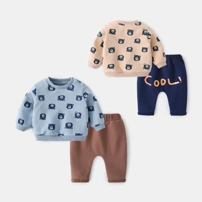 China Breathable Bear Printing Long Sweater And Pants Kids Clothing Sets Baby Boy Clothes Sets for sale