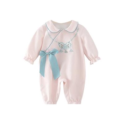 China Lovely Causal Soft Baby Clothes Onesie Cotton Solid Color Baby Romper Baby Halter Crawling With Bow for sale