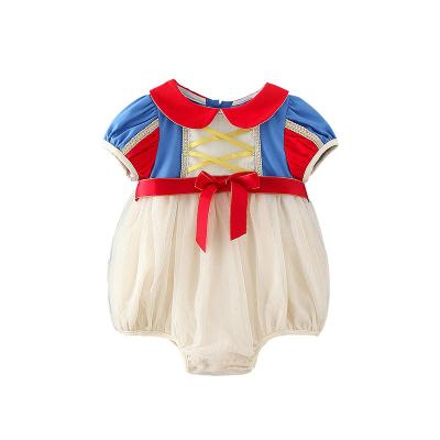 China Lovely Summer Soft Causal Infant Rompers Short Sleeve Baby Rompers Baby Halter Crawling Cool Suit With Ribbon Bow for sale