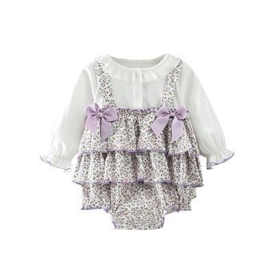 China Lovely Elegant Style Summer Baby Rompers Infant Halter Crawling Suit Soft Causal Long Sleeve Rompers With Lace And Fresh Floral for sale