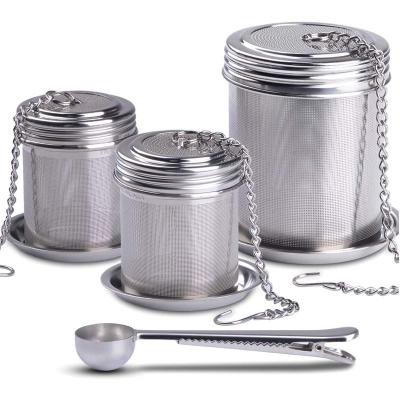 China Good Tea Cups Strainer 18/8 Stainless Steel Mesh Threaded Connection Tea Infuser Extra With Chain Hook For Loose Leaf Tea Spices for sale