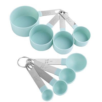 China Sustainable 8 Piece Plastic Measuring Cups And Spoons Set Stainless Steel Measuring Cups Baking Tools for sale