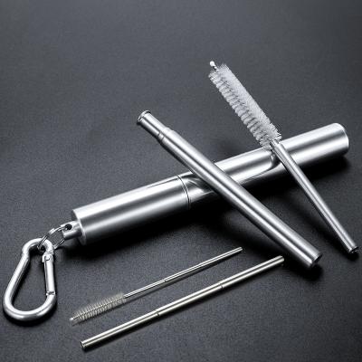 China Hot Selling Sustainable Portable Reusable Stainless Steel Metal Folding Telescopic Drinking Straw With Aluminum Case And Cleaning Brush for sale